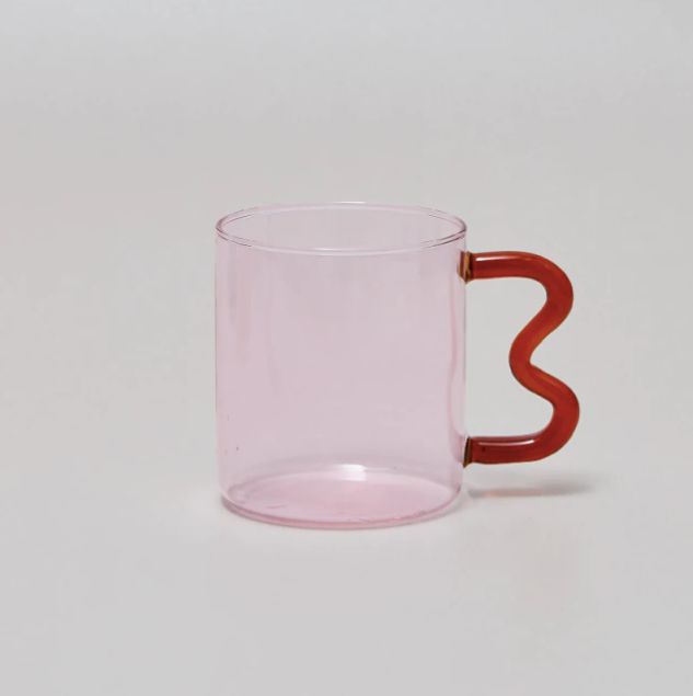 Colorful Ear Glass Mug: Pink with Brown Handle