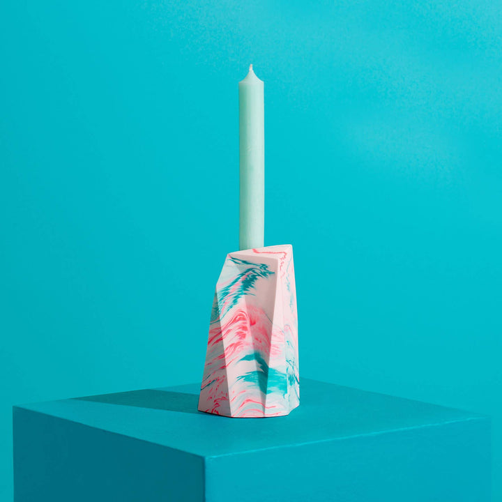 Tall Candle Holder - Mint & Teal
