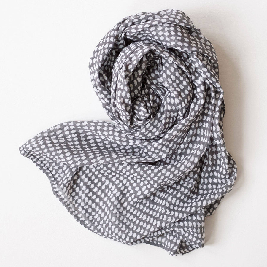 Dark Gray/White Dot Block Printed Scarf