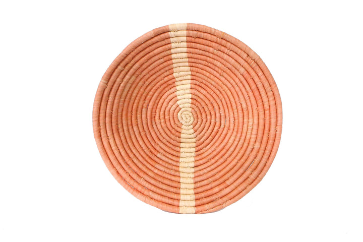 12" Large Peach Striped Round Basket