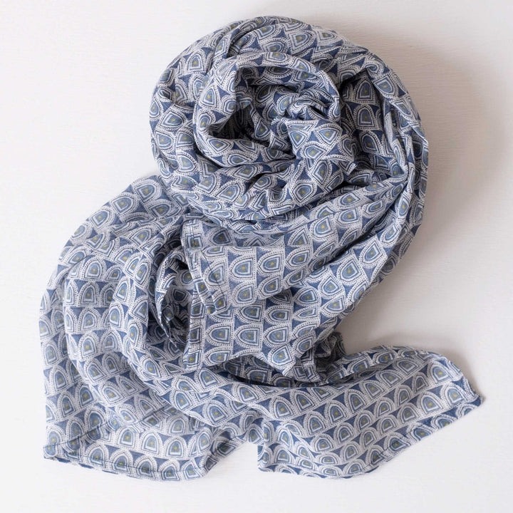Kakia Blue Block Printed Scarf