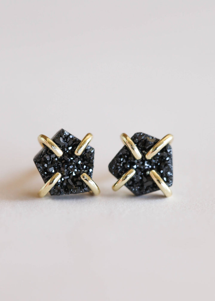 Black Druzy Prong Earrings