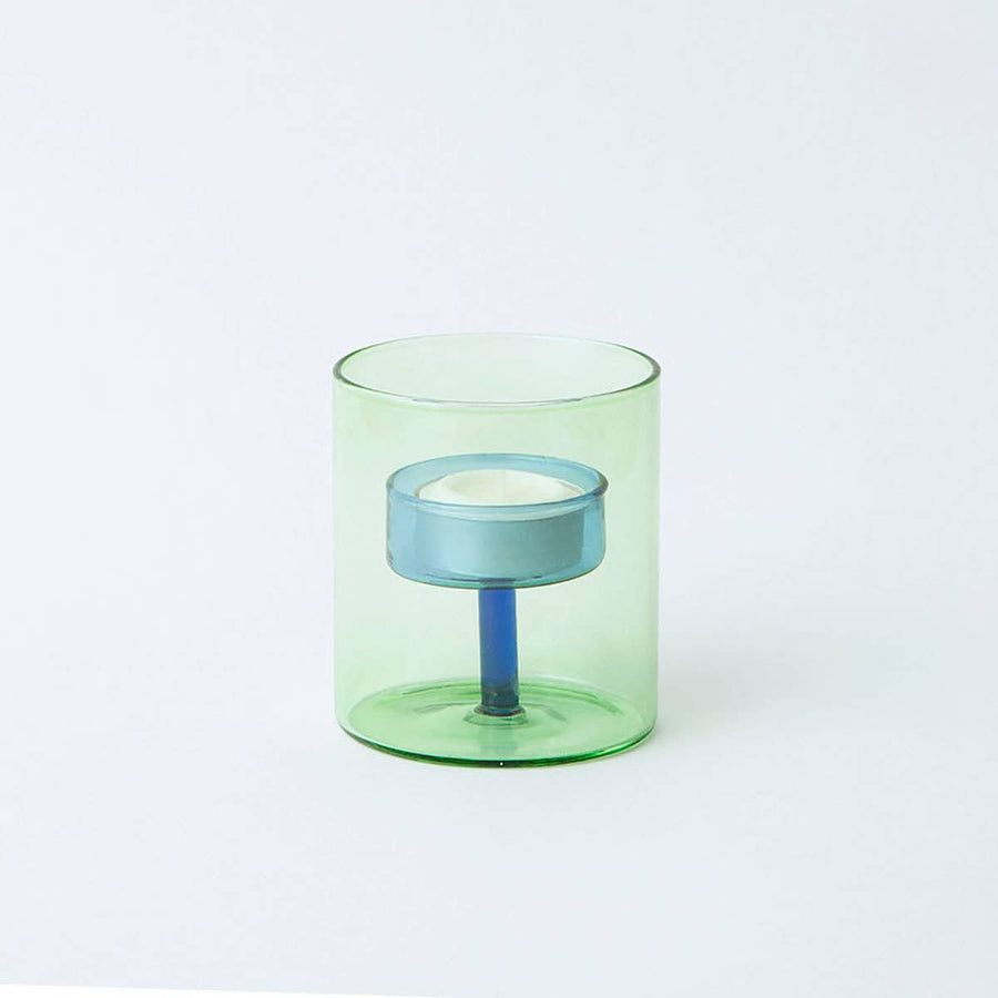 Duo Tone Glass Tea-light Holder Green/Blue