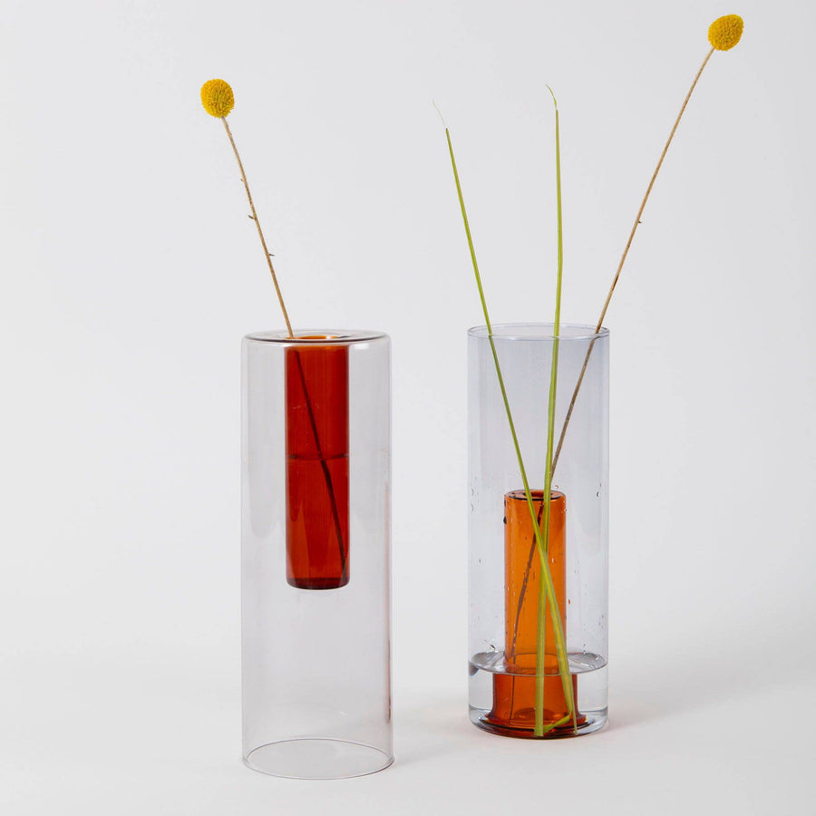 Reversible Glass Vase - Large - Grey / Orange