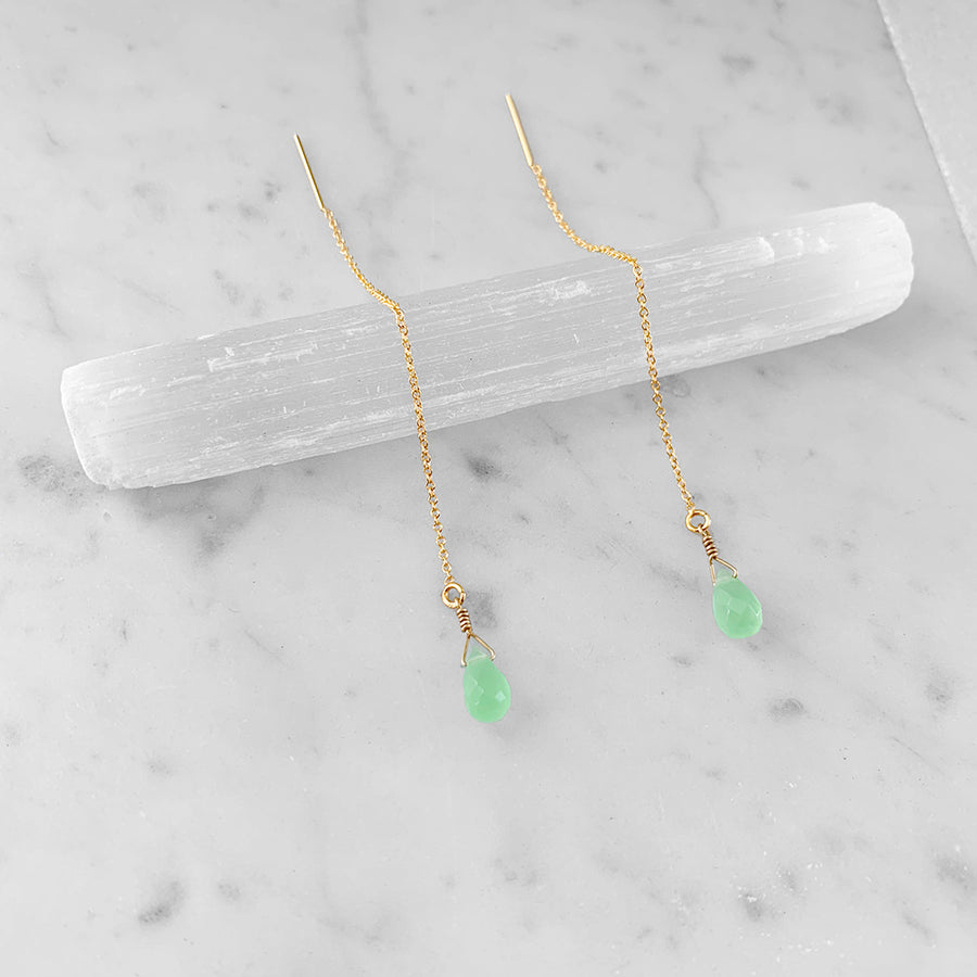 Green Prehnite Threader Earrings