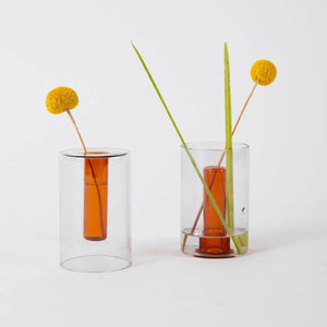 Reversible Glass Vase- Small - Grey / Orange