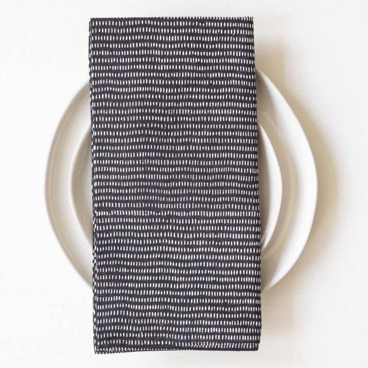 Alice Stripes Midnight Block Printed Napkins - set of 4
