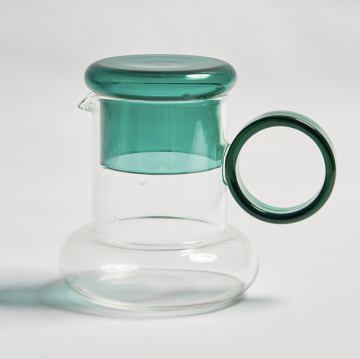 Glass Pitcher Teapot with Cup Lid: Green