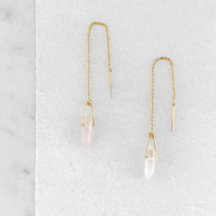 Rose Quartz Threader Earrings