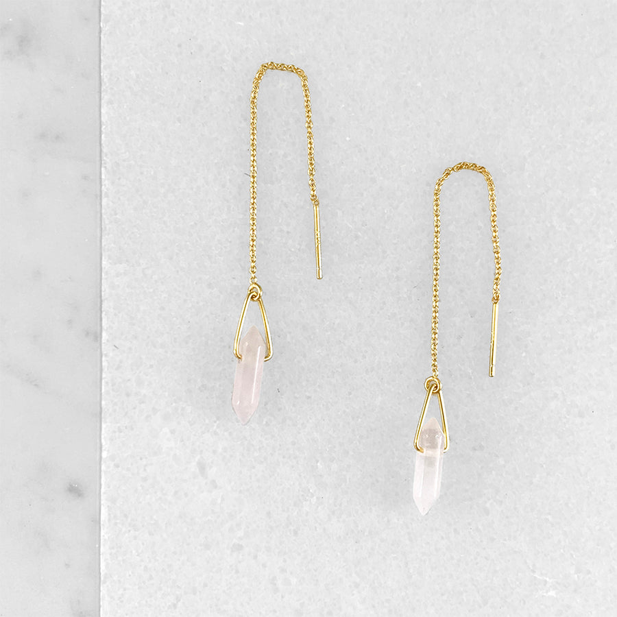 Rose Quartz Threader Earrings