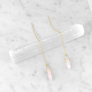 Rose Quartz Threader Earrings