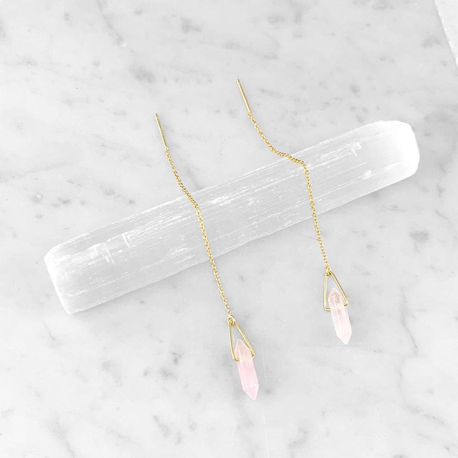 Rose Quartz Threader Earrings