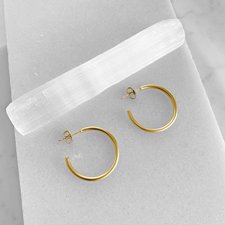 Satin Finish Gold Hoop Earrings