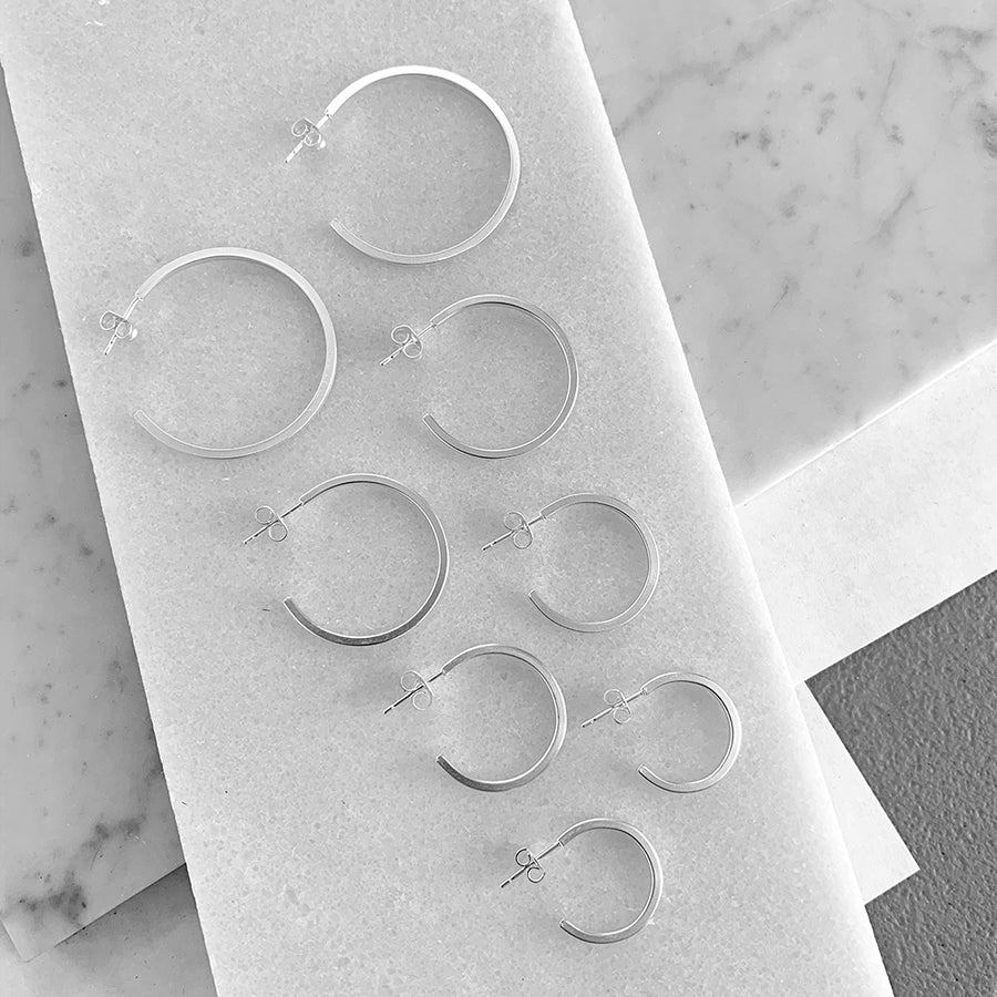Square Profile Silver Hoop Earrings