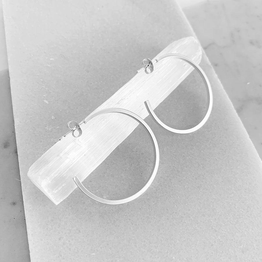 Square Profile Silver Hoop Earrings