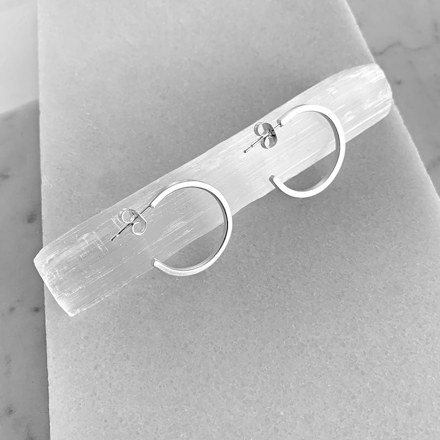 Square Profile Silver Hoop Earrings